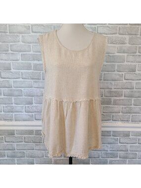 Icebird Muslin Raw Hem Tunic Top Blouse NEW Lg Boho Lagenlook Coastal Flowy